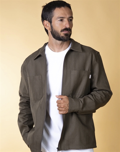 Elsk - Herringbone Zip Mens Overshirt - Turtle Green